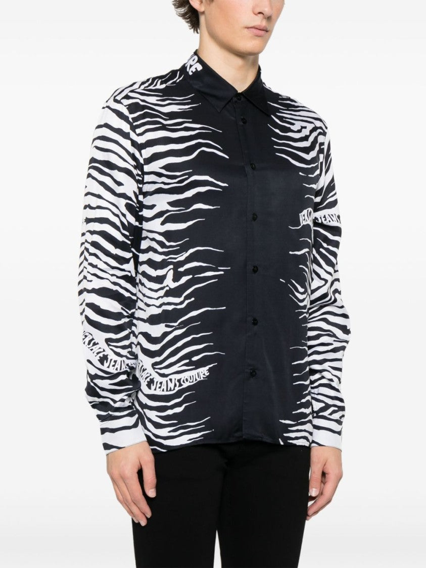 Versace Jeans Couture Print-Embellished Black Shirt With Classic Collar