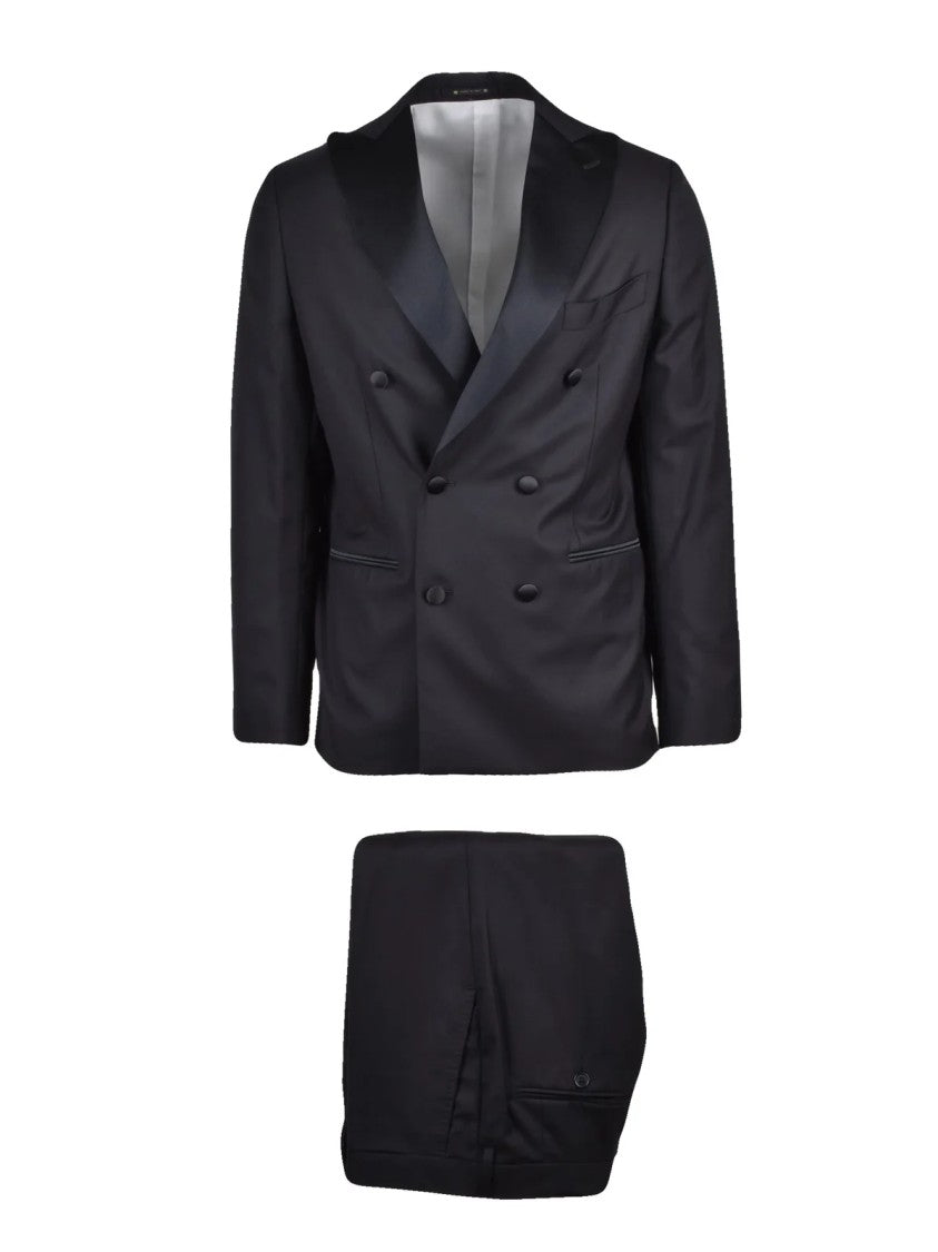 Summo Black Virgin Wool Peak Lapel Double-Breasted Suit