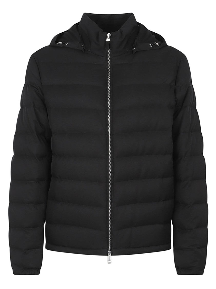 Zegna Technical Twill Black Puffer Jacket With Removable Hood