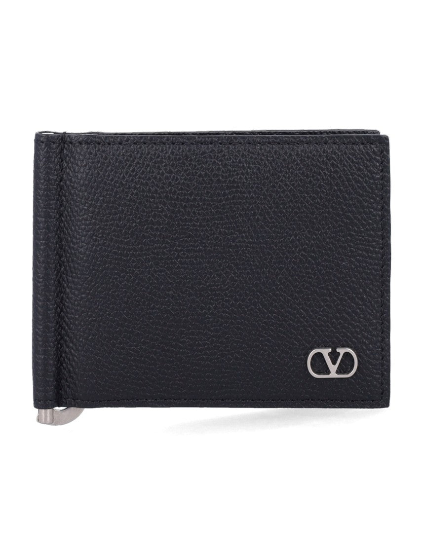 Valentino Garavani Textured Black Leather Money Clip