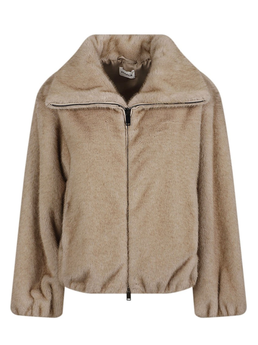 P.A.R.O.S.H. Soft Plush Faux Fur Jacket With Cropped Silhouette And Wide Collar