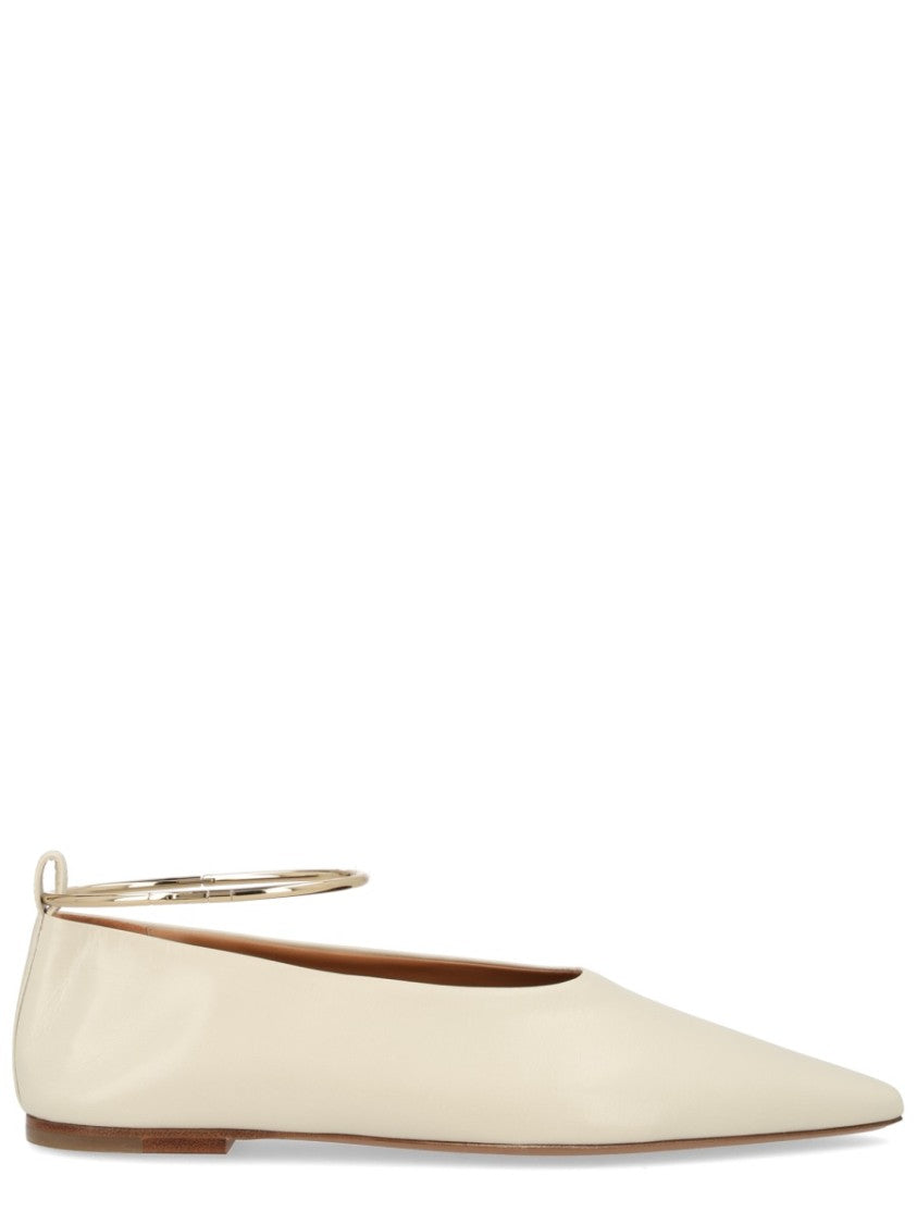 Jil Sander Neutral Metallic Anklet Smooth Leather Flats