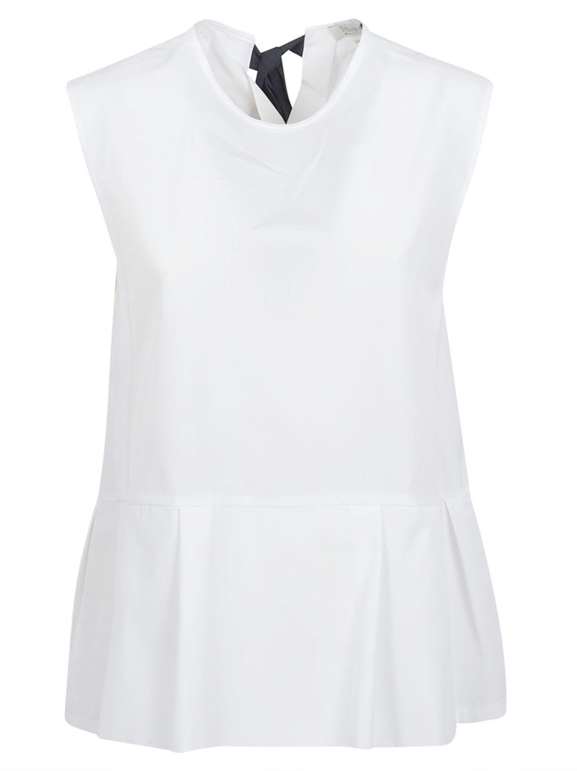 Max Mara Cotton Poplin Top With Front Ruffles And Ribbon Tie Closure