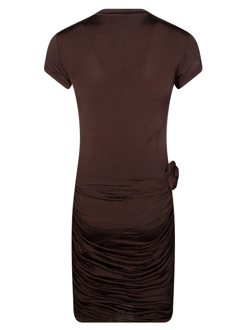 Rotate Ruched Fabric Rosette Mini Dress