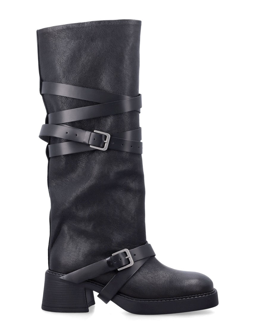 Miista Katarzyna Adjustable-Strap Leather Mid-Calf Boots