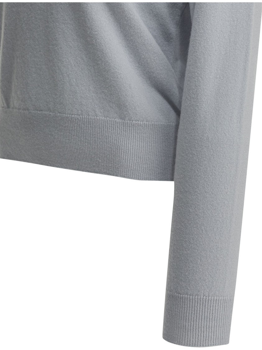 Maison Margiela Light Blue Wool Knitwear With Polo Collar And Ribbed Details