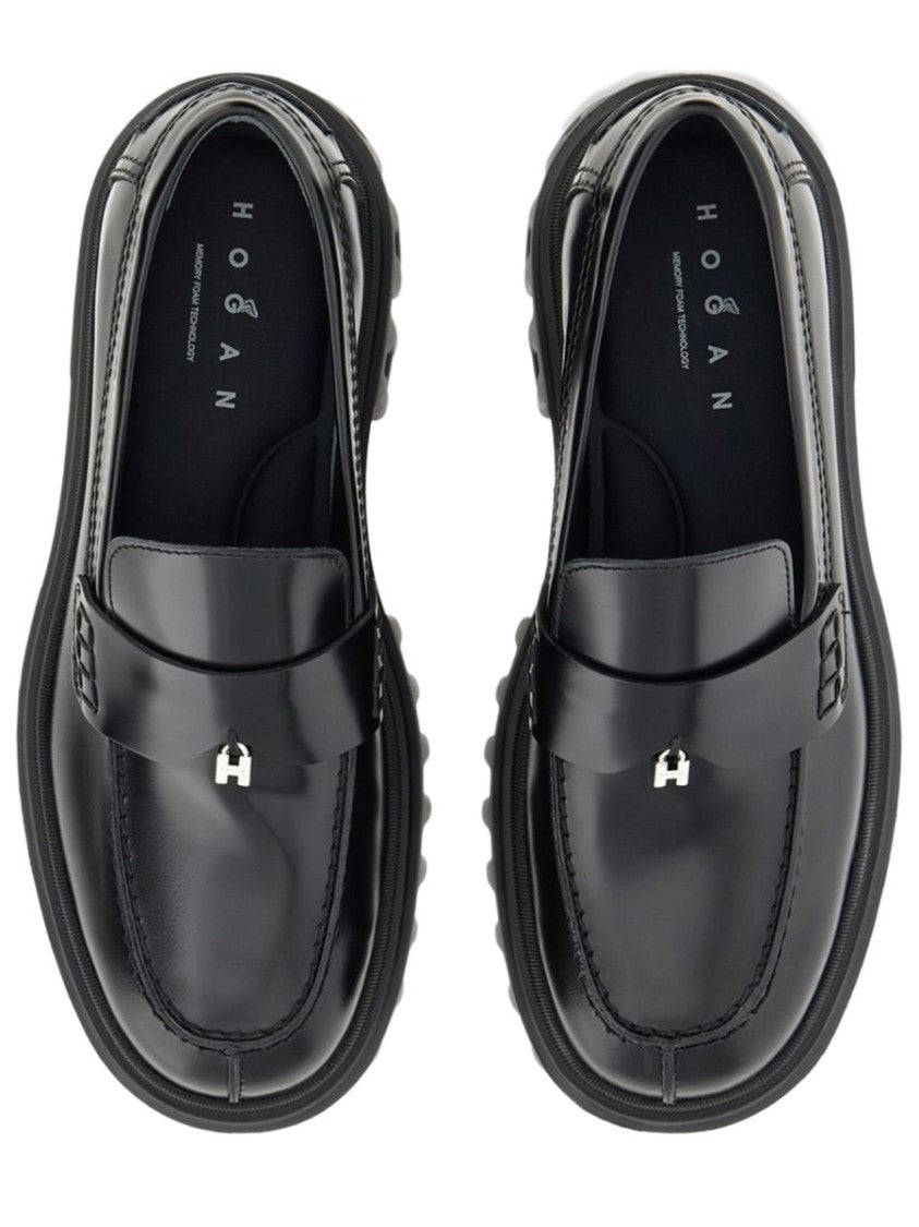 Hogan Black Penny Strap Calfskin Loafers