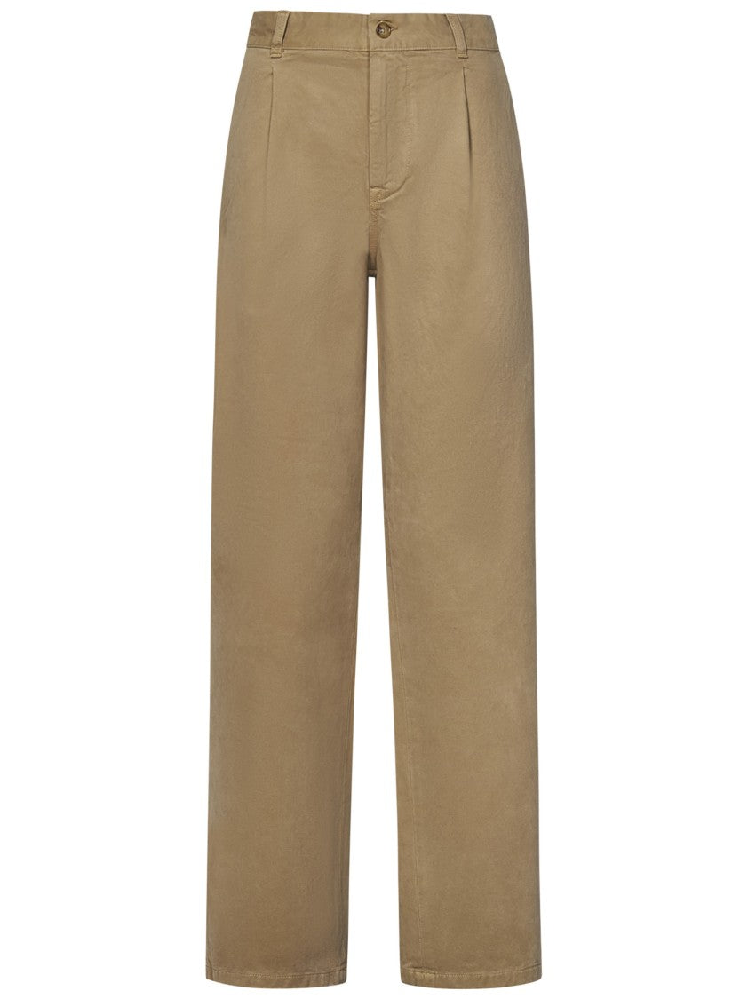 Polo Ralph Lauren Wide-Leg Beige Cotton Twill Trousers