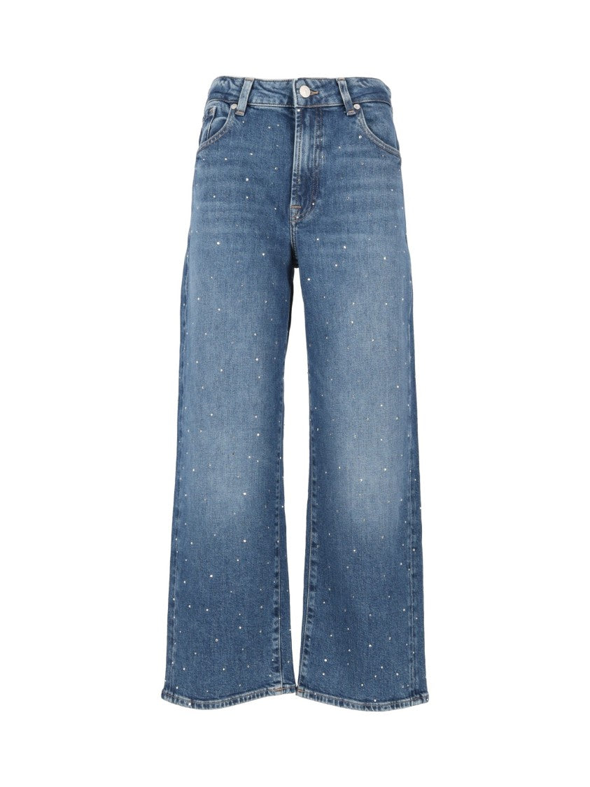7 For All Mankind Blue Shine Stovepipe Straight-Leg Jeans