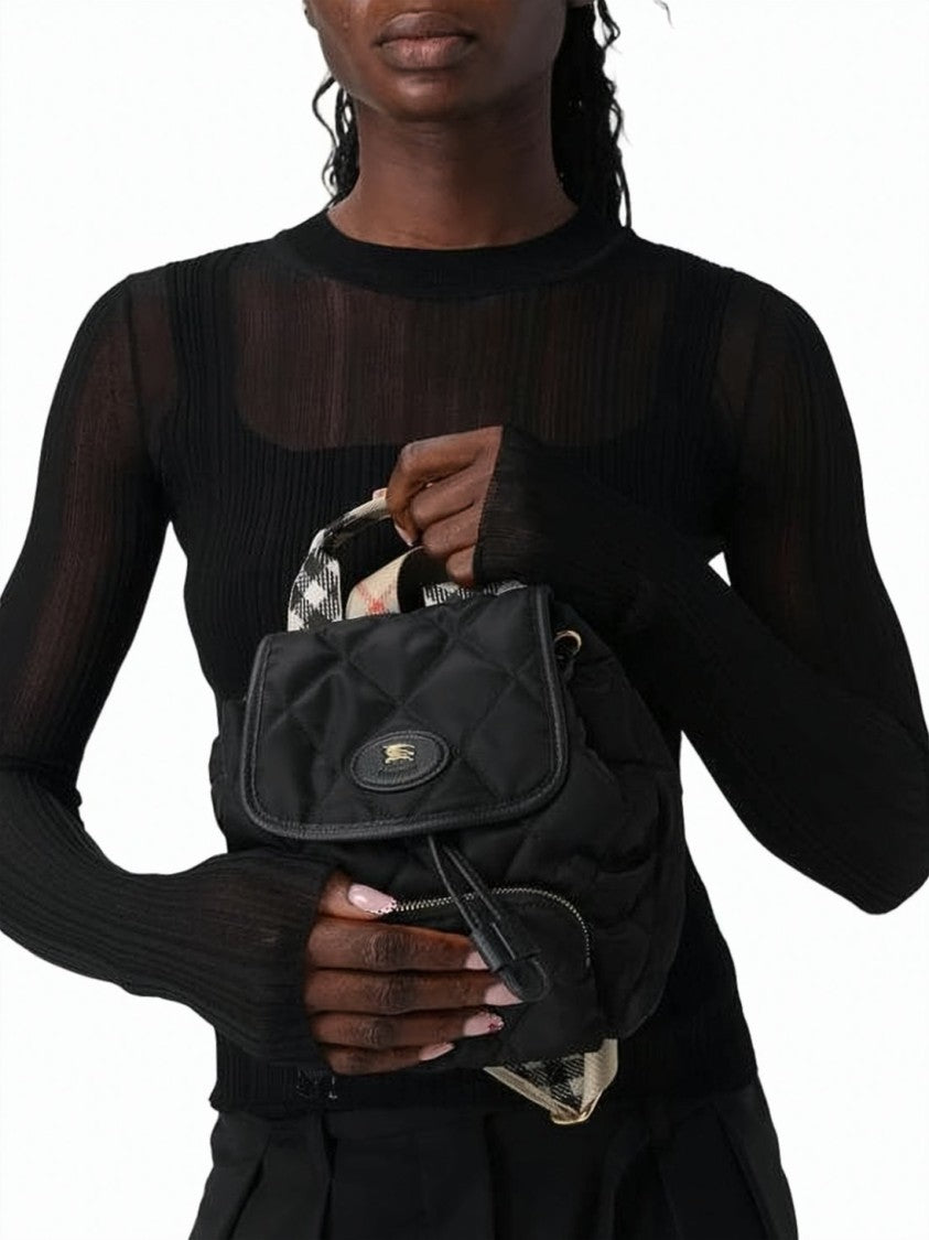 Burberry Compact Quilted Backpack With Flap Closure And Check Pattern