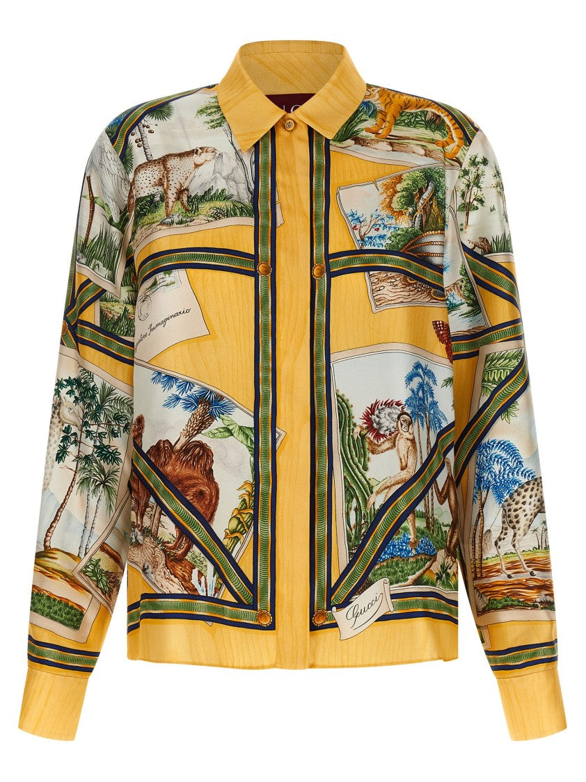 Gucci Vibrant Landscape Print Silk Twill Shirt