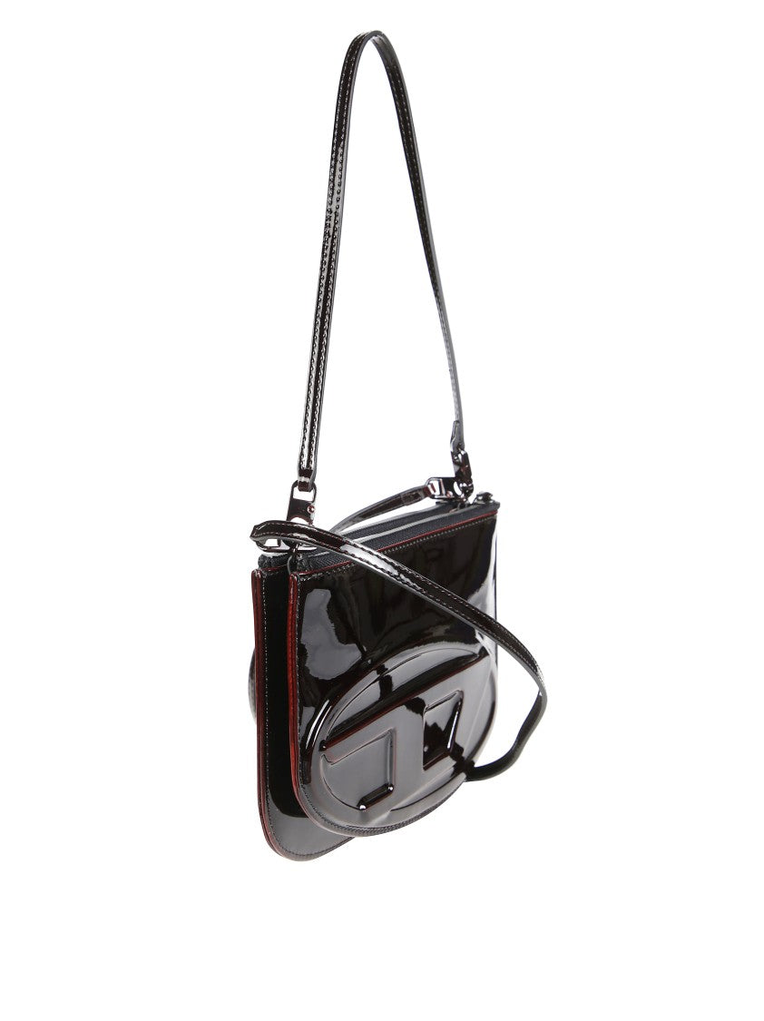 Diesel Patent Finish Shoulder Bag With Oval Emblem Detail