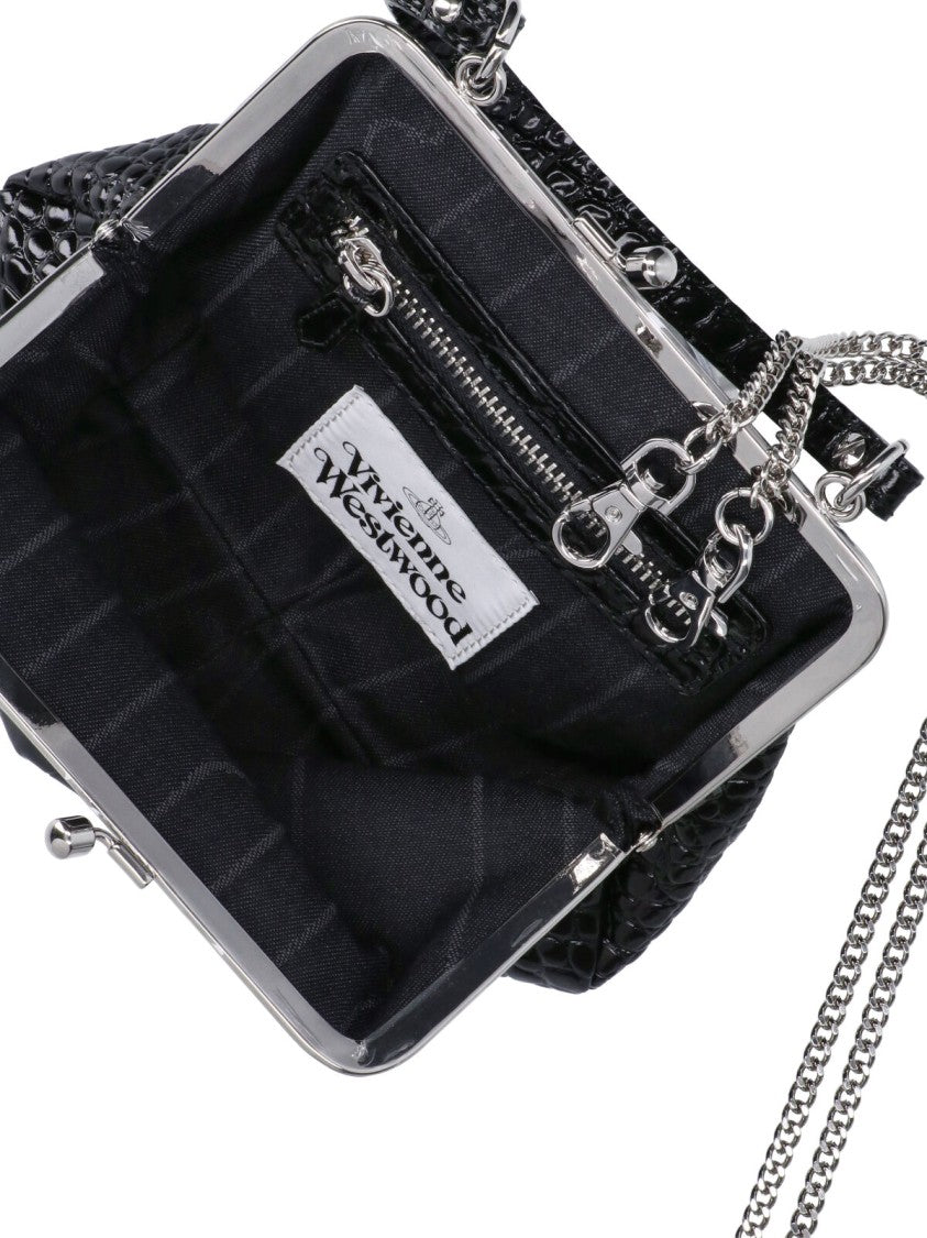 Vivienne Westwood Black Granny Frame Crocodile-Embossed Calfskin Handbag