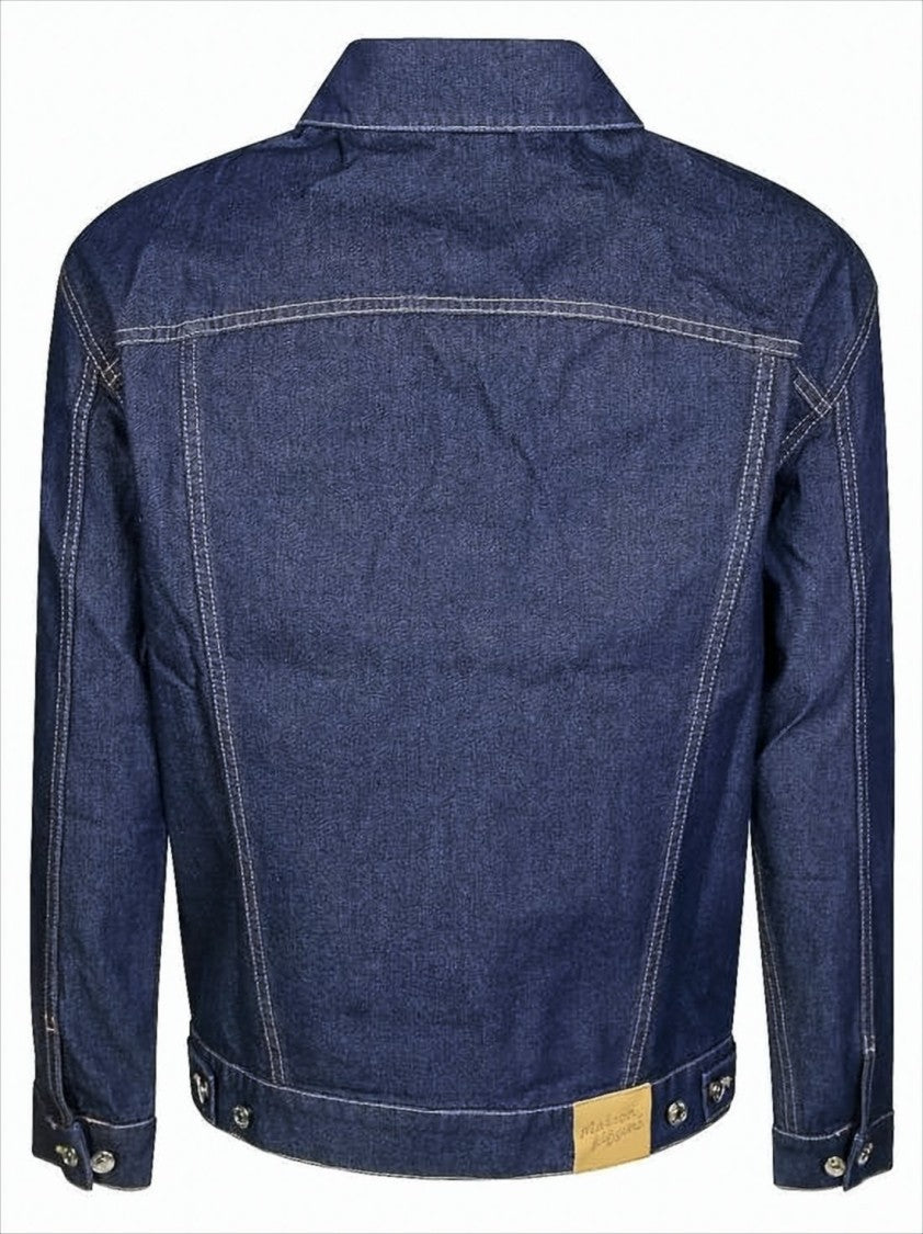 Maison Kitsuné Structured Blue Denim Jacket With Flap Pockets And Embroidered Logo