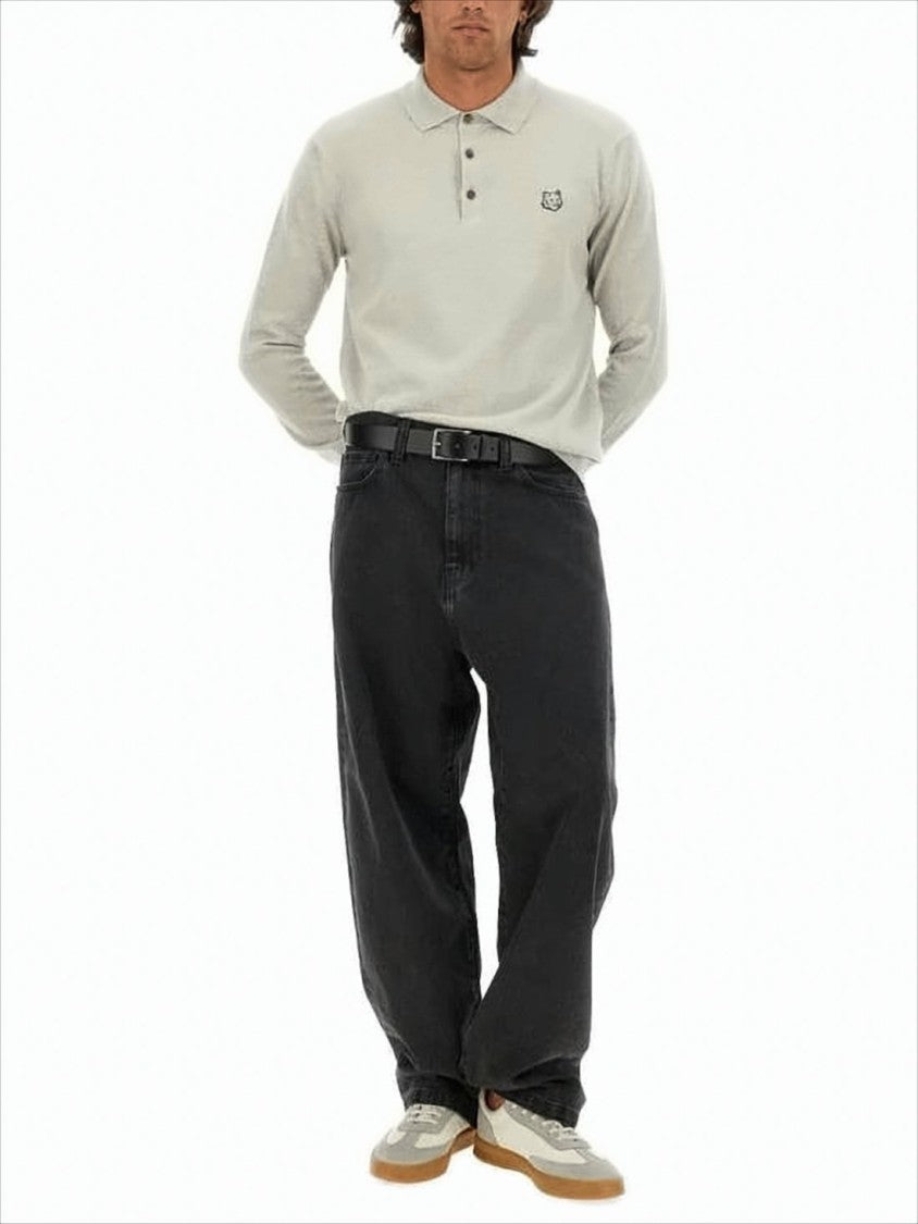 Maison Kitsuné Long-Sleeve Knit Polo Shirt With Classic Collar And Embroidered Logo