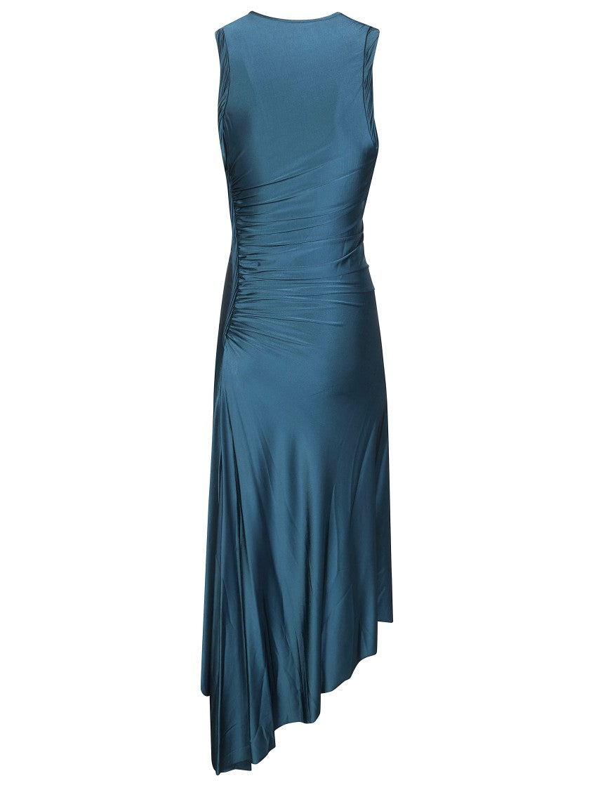 Victoria Beckham Blue Ruched Asymmetrical Midi Dress