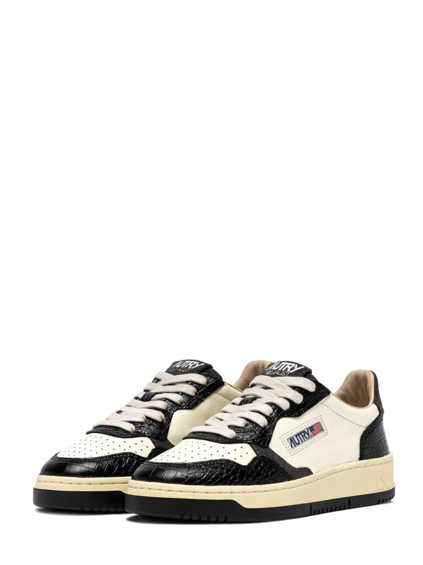 Autry Crocodile-Embossed Leather Low-Top Sneakers With Vintage Accents