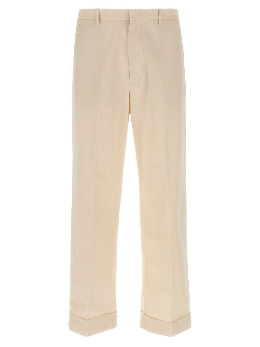Valentino Garavani Melange Cotton Turn-Up Trousers With High Waist Design And Practical Pockets