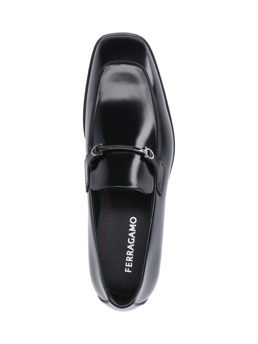 Ferragamo Gancini Loafers In Black Leather