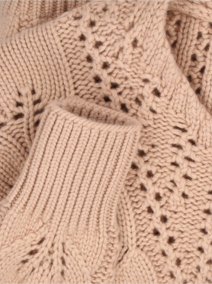 Ermanno Scervino Cashmere Sweater With Openwork Floral Design And V-Neckline