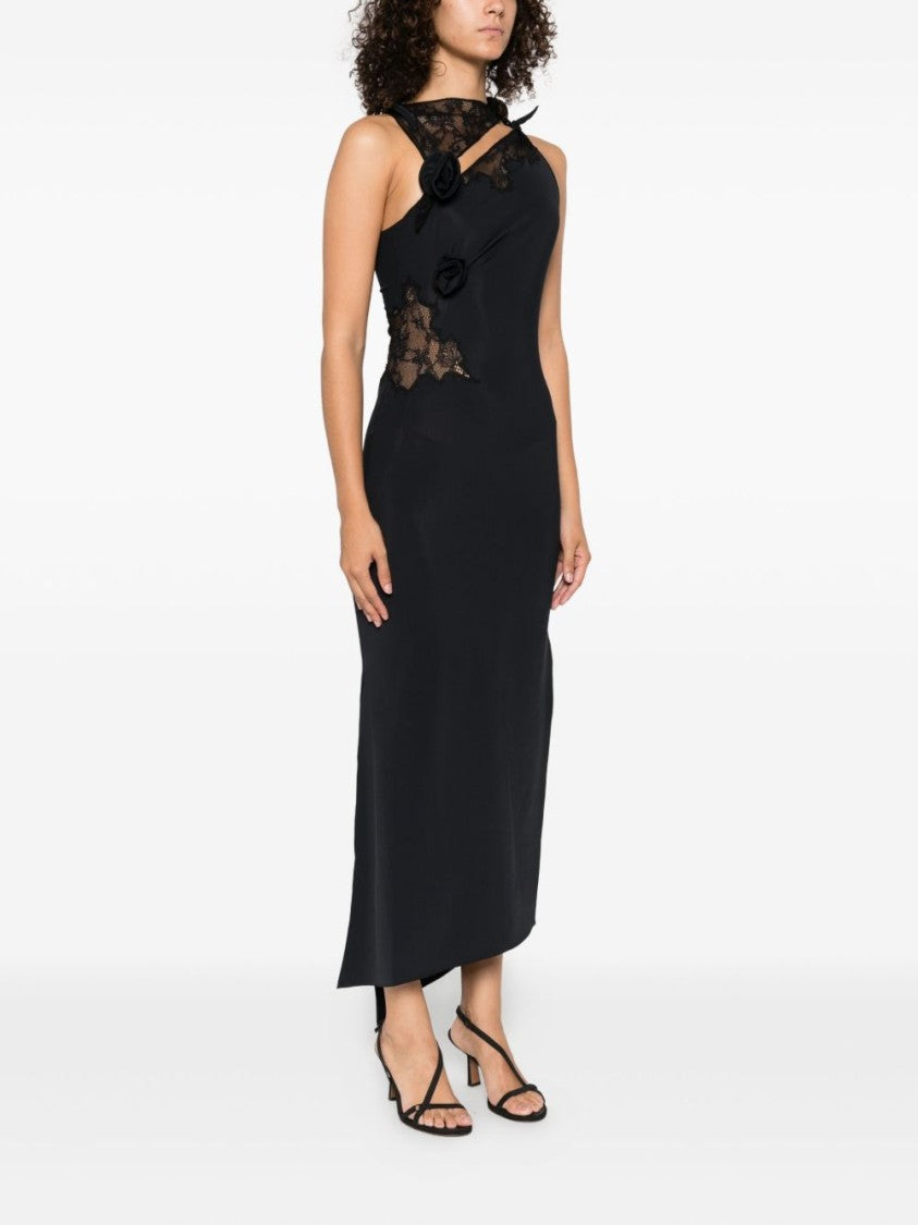 Coperni Asymmetric Black Midi Dress With Lace Inserts