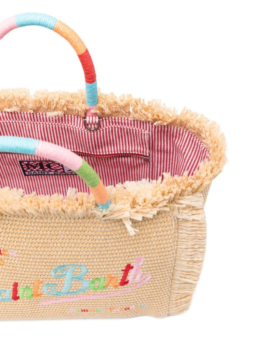 Mc2 Saint Barth Rectangular Woven Tote Bag With Fringed Edges