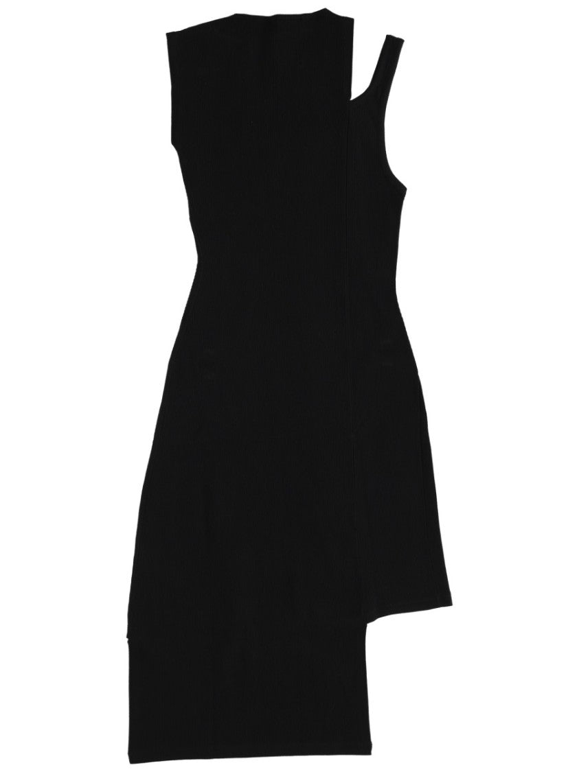 Courrèges Neutrals Ribbed Oblique Asymmetrical Dress