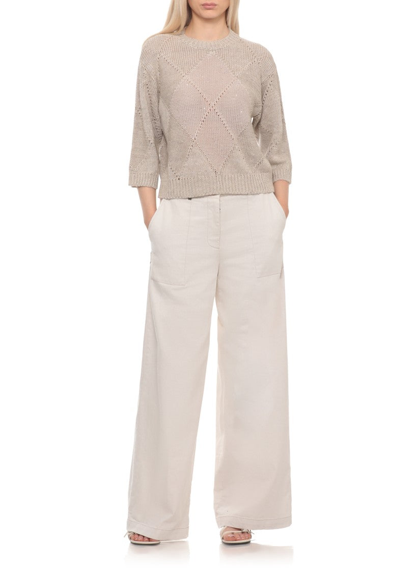 Peserico Beige Sequined Linen-Cotton Sweater