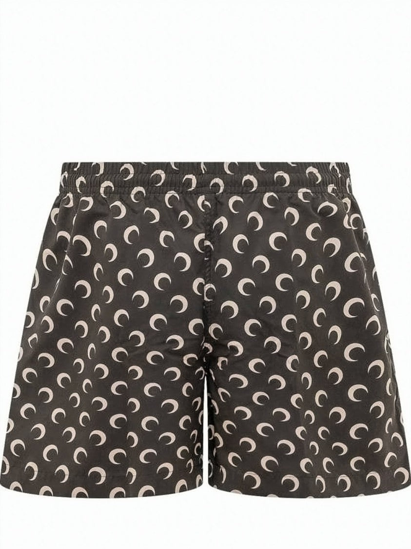 Marine Serre Crescent Moon Patterned Black Shorts With Relaxed Fit