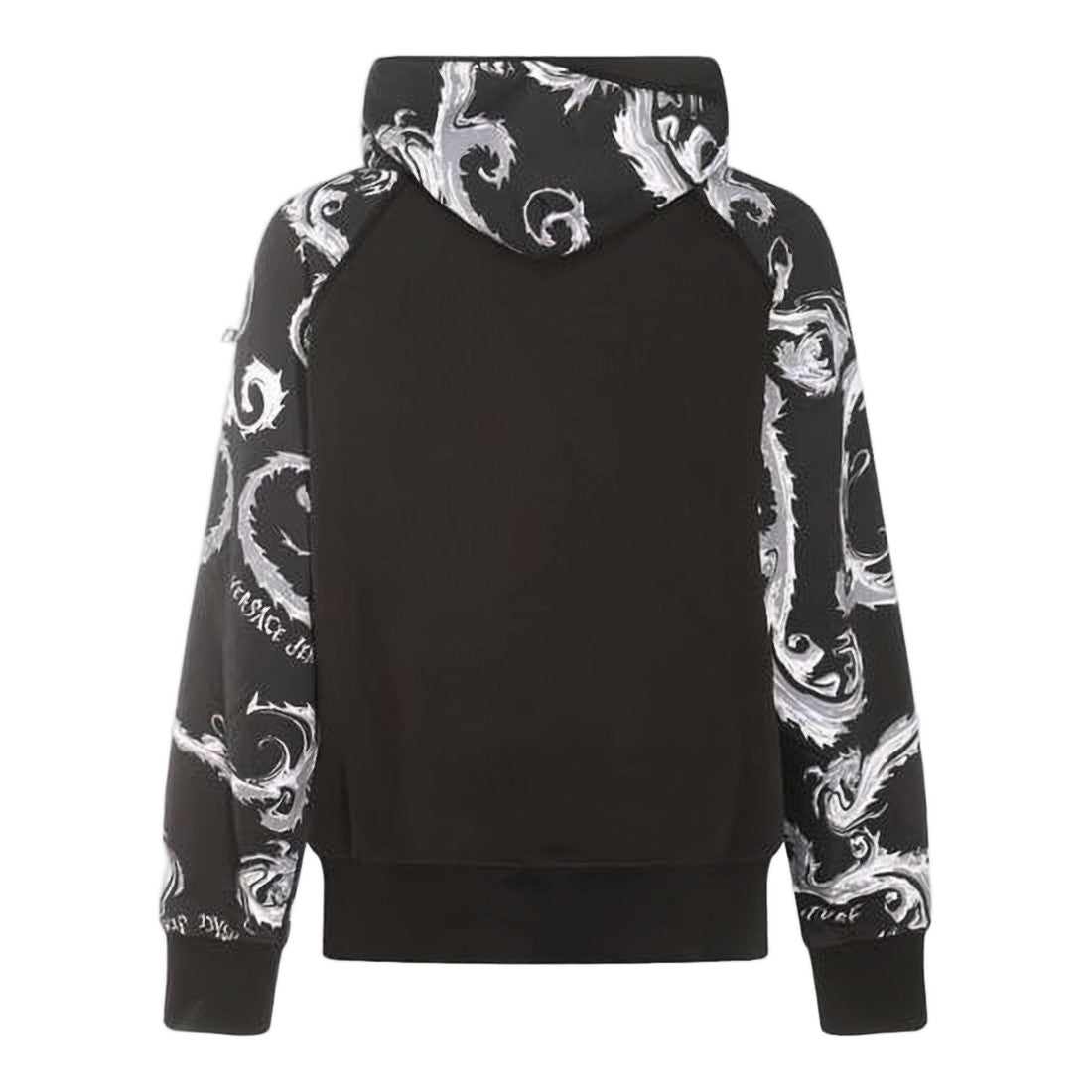 Versace Solid Black Hoodie With Baroque Accents