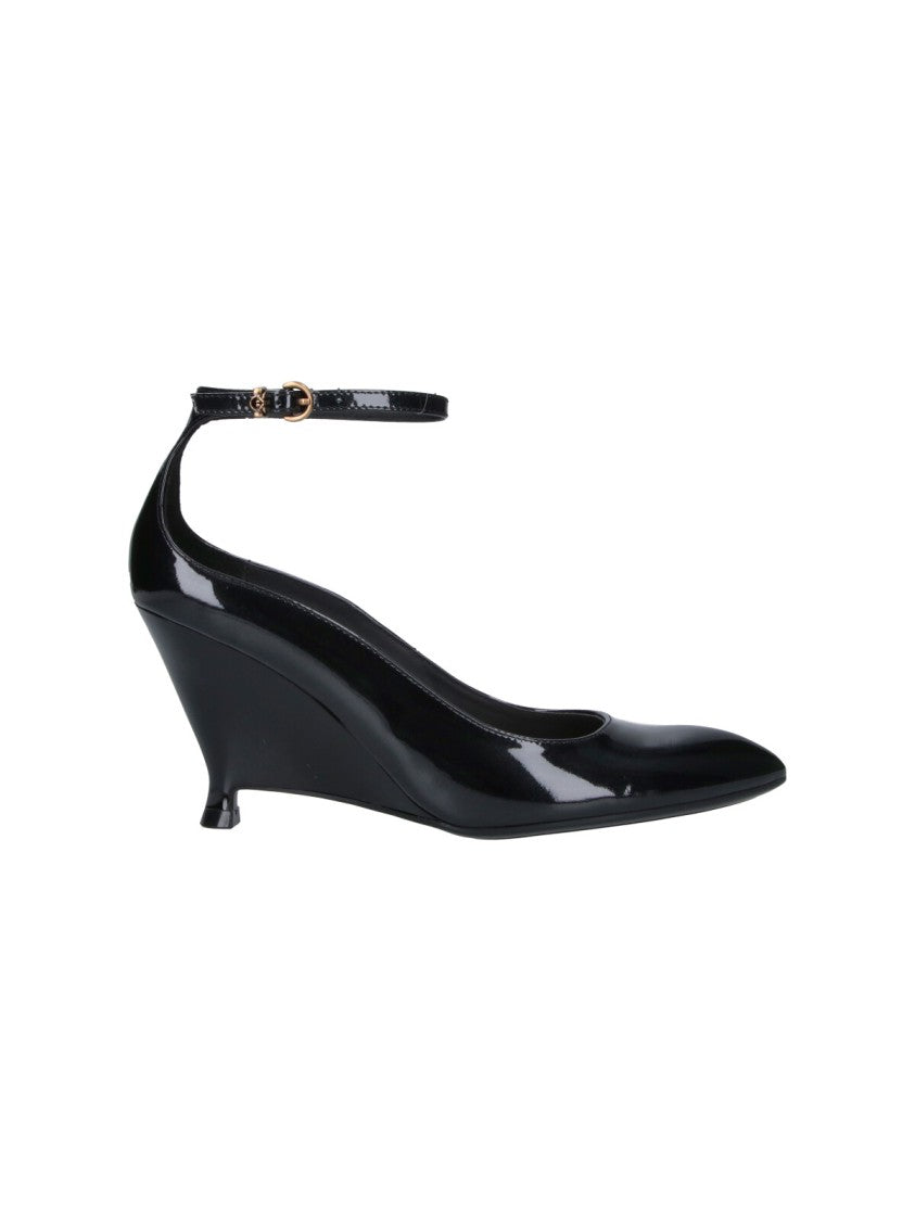 Pinko Black Pointed-Toe Patent Leather Wedge Pumps