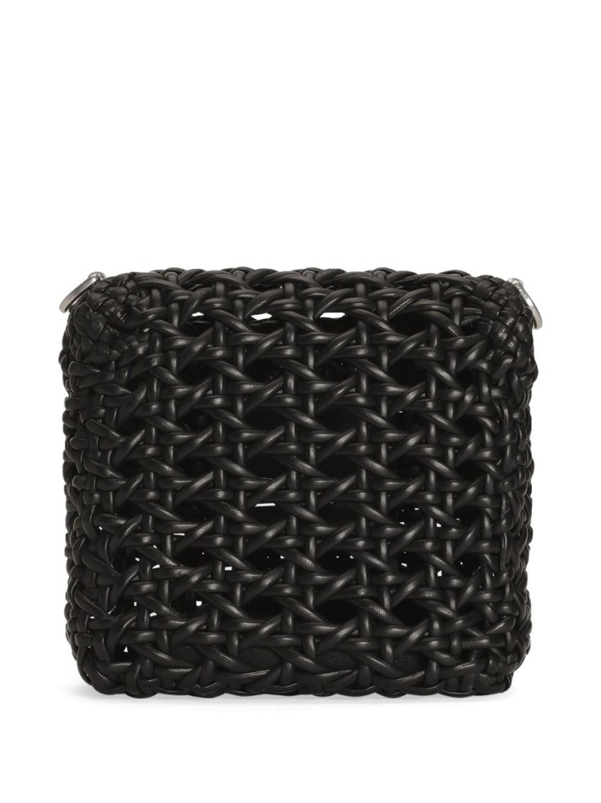 Dolce & Gabbana Woven Design Black Bag With Twist-Lock Closure And Adjustable Strap