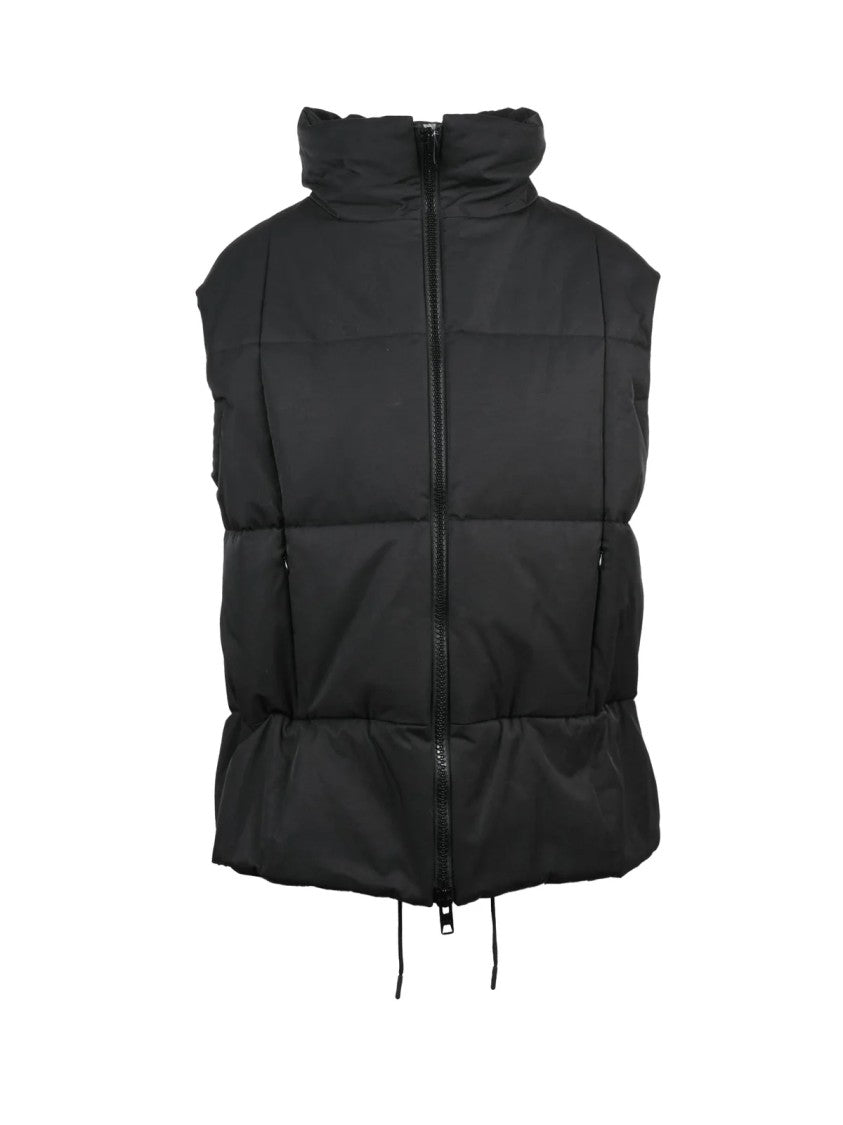 Yohji Yamamoto Quilted Black Padded Vest With High Collar And Adjustable Hem