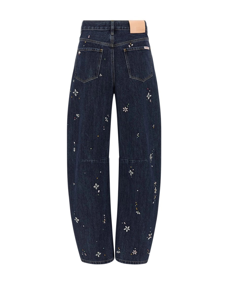 Self-Portrait Jeans Decorated With Blue Rhinestones