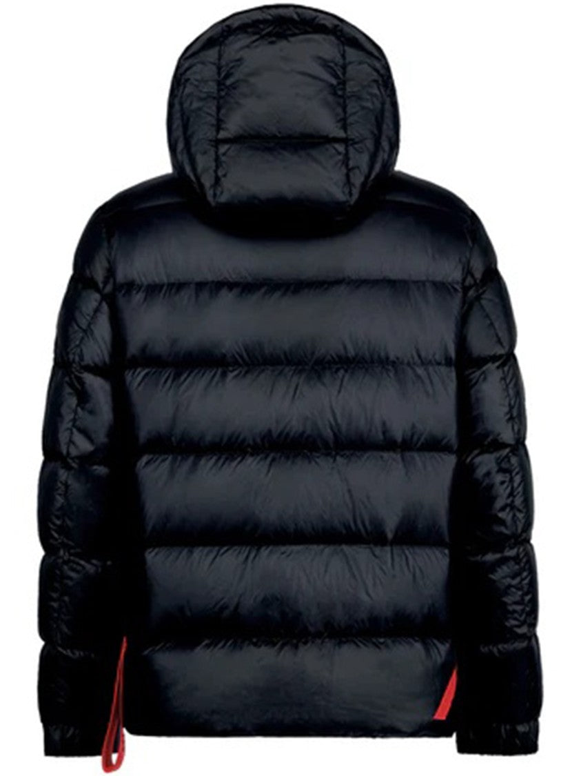 After Label Black Glossy Quilted Hooded Nylon Down Jacket