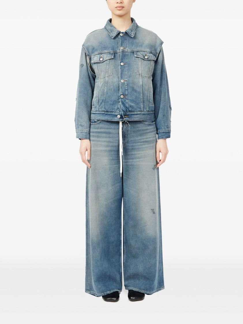 Mm6 By Maison Margiela Washed Denim Jacket With Distressed Detailing
