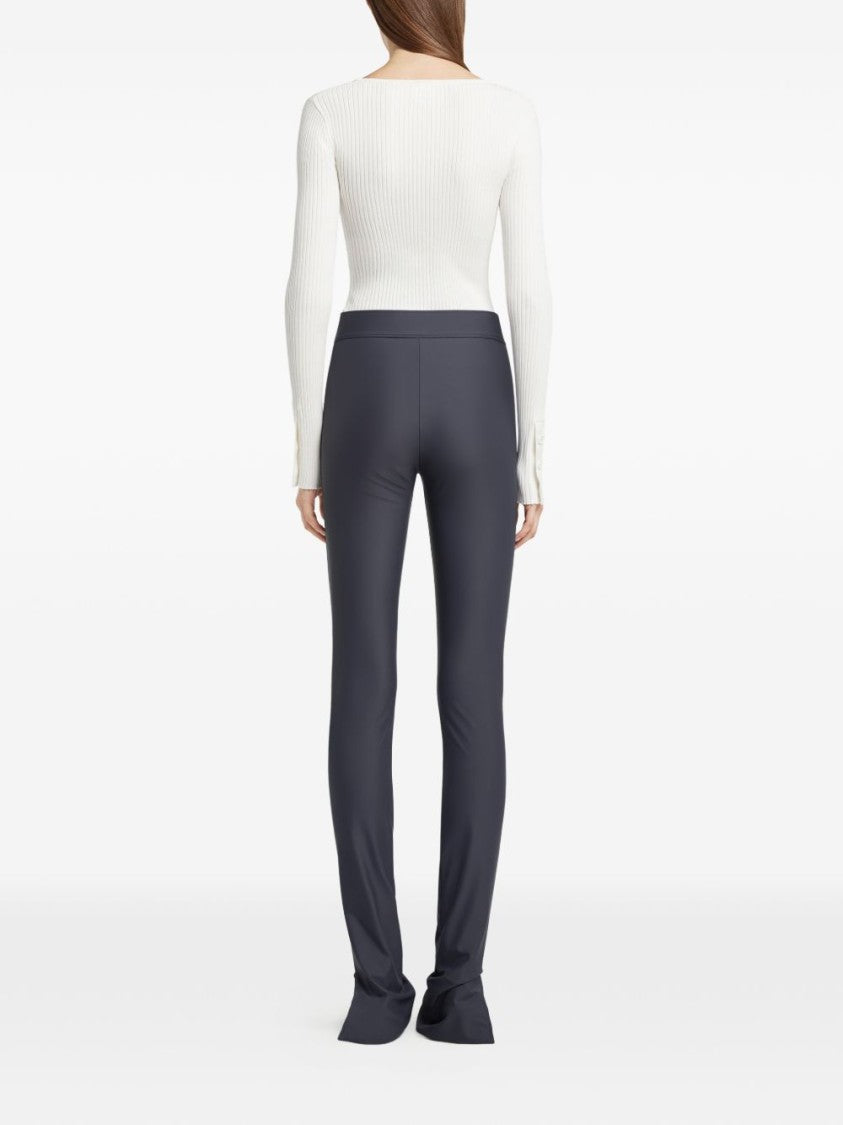 Courrèges Ribbed Knit Long-Sleeve Top With Square Neckline And Logo Detail