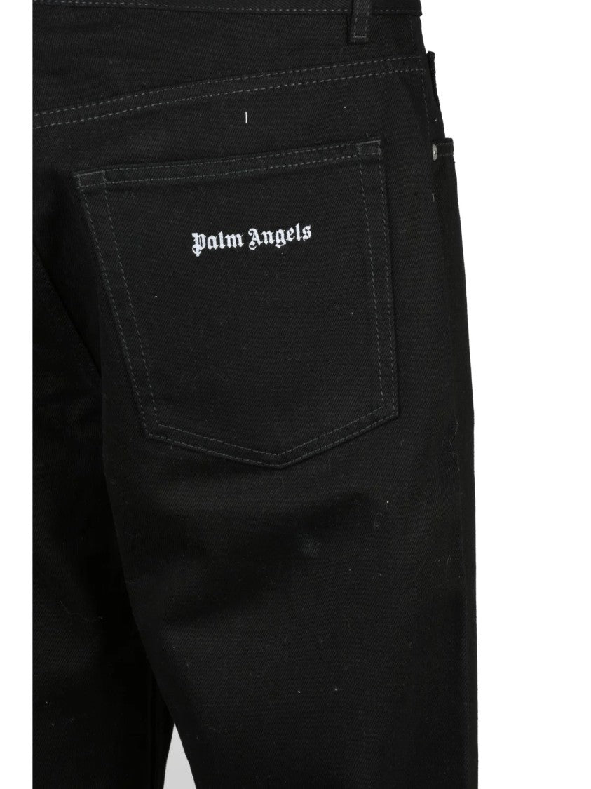 Palm Angels Black Cotton Wide-Leg Jeans