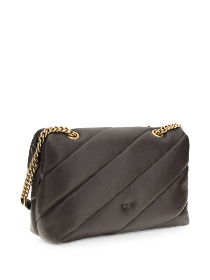 Pinko Brown Quilted Gold Clasp Shoulder Bag