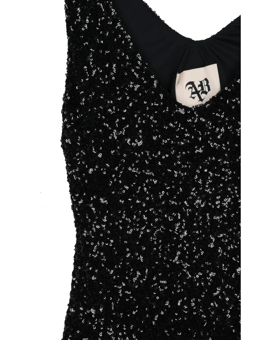 Aniye By Black Sequin Stretch V-Neck Top