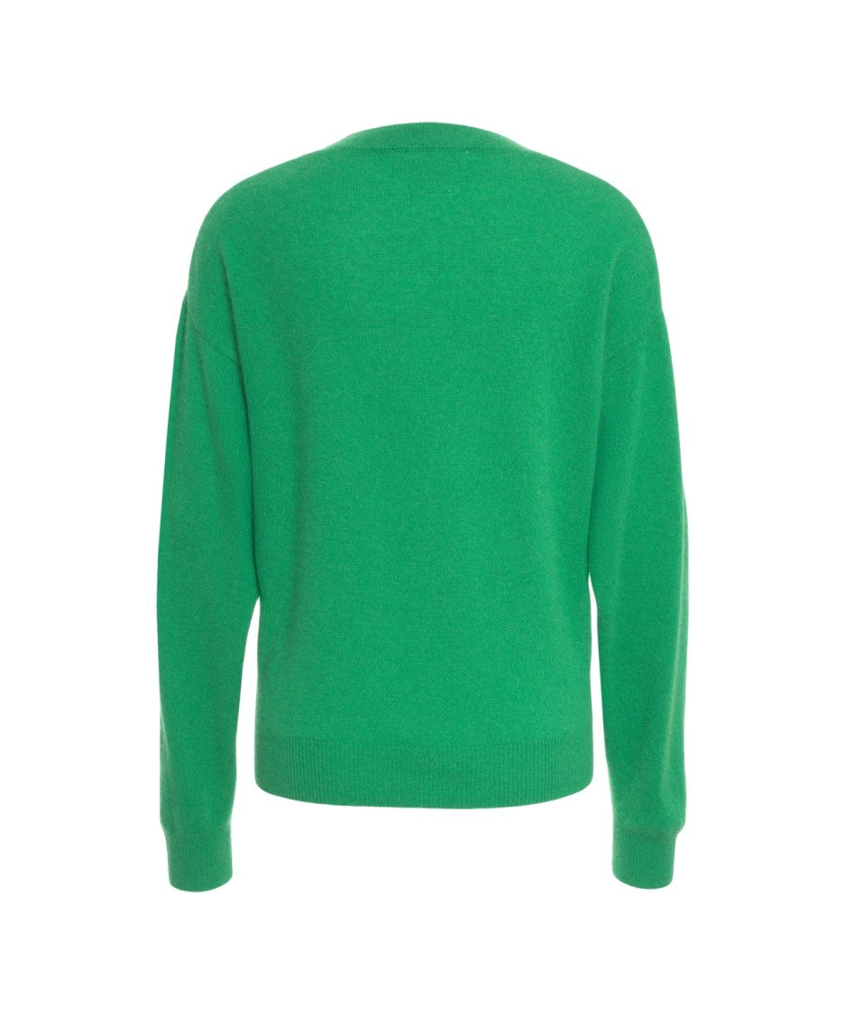 Crush V-Neck Cashmere Sweater With Ribbed Trims