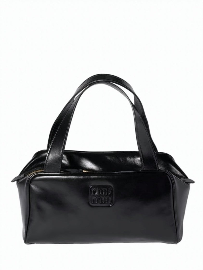 Miu Miu Rectangular Calf Leather Shoulder Bag With Embossed Logo