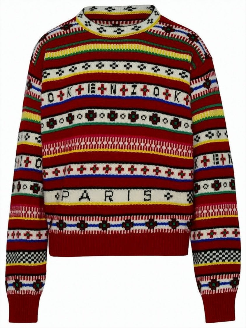 Kenzo Multicolored Striped Knit Sweater With Geometric Motifs