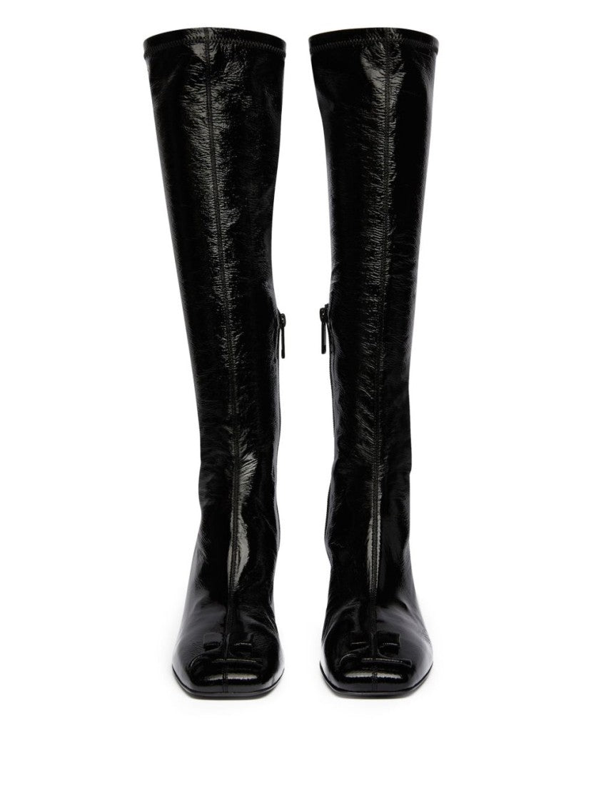 Courrèges High-Shine Black Calf Leather Knee-High Boots