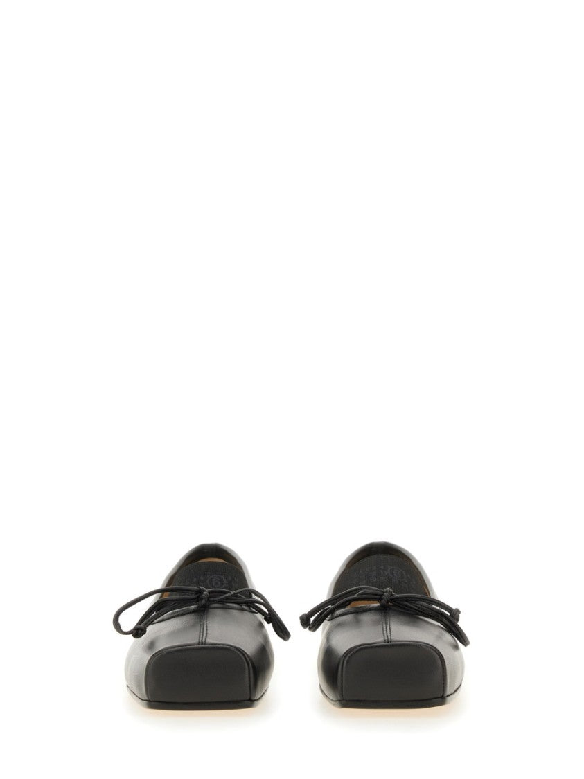 Mm6 By Maison Margiela Leather Ballerina Flats With Square Toe And Bow Detail