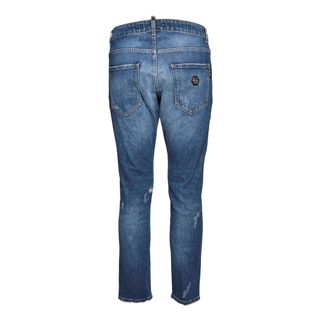 Philipp Plein Straight Skinny Fit Jeans In Blue Denim