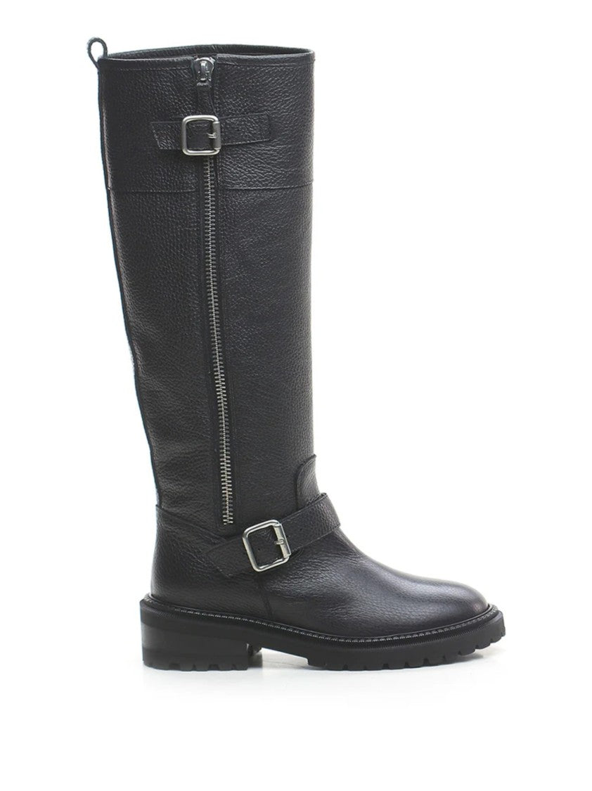 Via Roma 15 Tall Biker Boots With Central Zip And Adjustable Straps