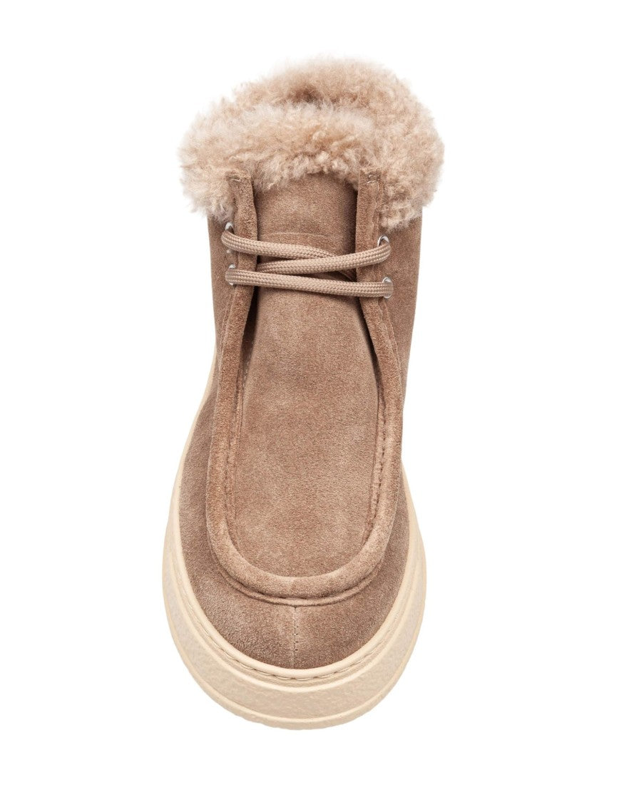 Agl Fergus Suede Sneaker With Sheepskin Lining Taupe