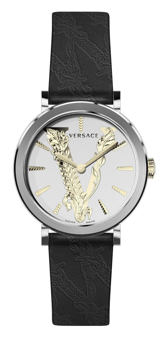 Versace Versace Virtus 36 Mm Quartz Watch With Embossed Leather Strap