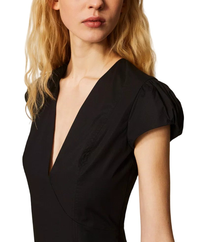 Twin-Set Black Stretch Cotton Poplin Fit And Flare Dress